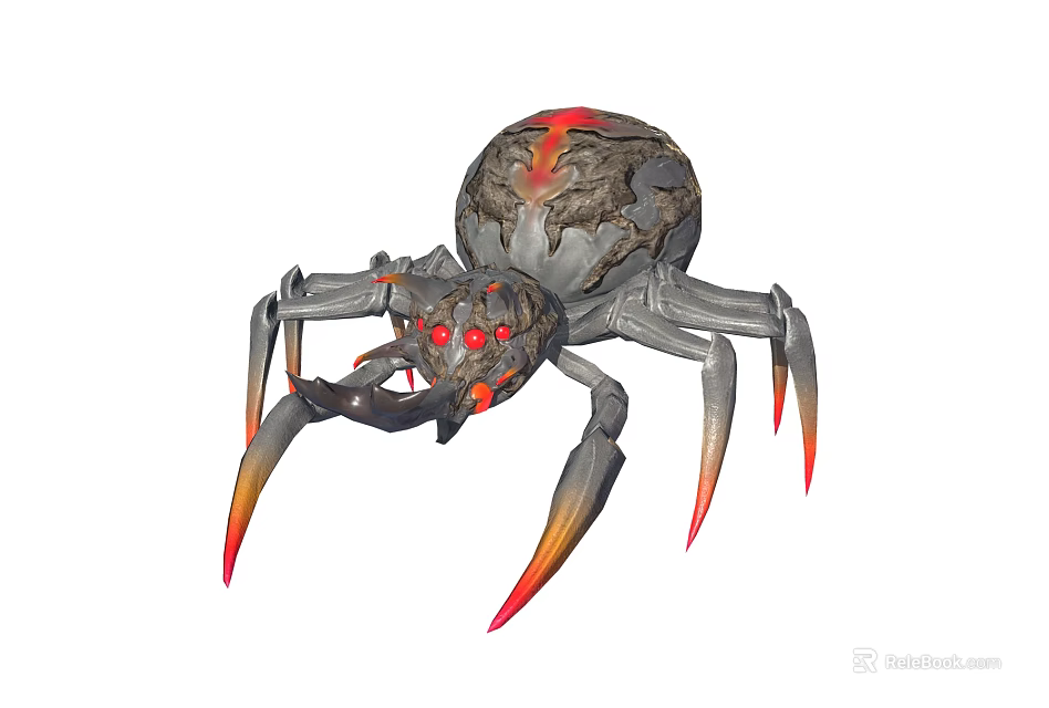 Fantasy Spider Character With Red Eyes Orange Red Leg Tips And Textured Body 3d model 