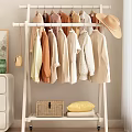 Freestanding Clothes Rack with Hanging Warm Tone Clothing Storage Boxes and Pillow for Home Organization