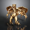 Golden Dragon Sculpture with Intricate Wings Claws and Mythical Design on Dark Reflective Surface