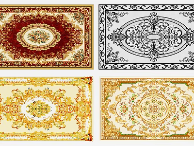 Floor Decoration With Various Traditional Carpet Designs And Ornate Patterns In Red Gold Beige 3d model