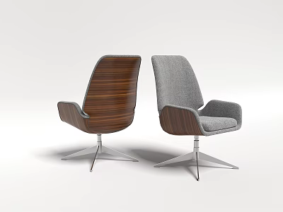 Modern Office Chairs With Wooden And Gray Fabric Backs And Metal Bases 3d model