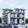 Modern Two Story Detached Villa With Black White Exterior Surrounded By Trees And Steps