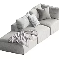 Modern Light Gray Sectional Sofa With Soft Pillows And Throw Blanket 3d model