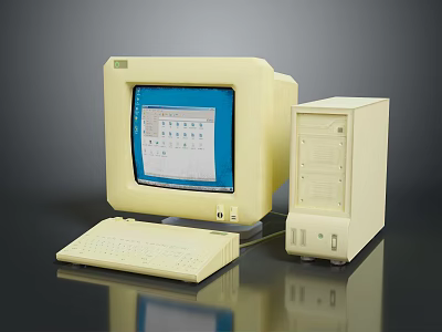 Vintage Beige Computer System With Monitor Tower And Keyboard Showing Blue Interface 3d model