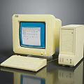 Vintage Beige Computer System With Monitor Tower And Keyboard Showing Blue Interface