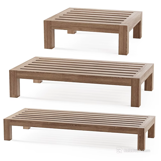 Set of Three Modern Wooden Coffee Tables With Slatted Top And Rectangular Design 3d model 