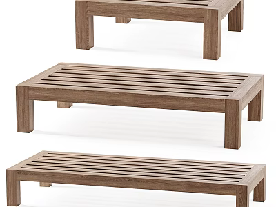 Set of Three Modern Wooden Coffee Tables With Slatted Top And Rectangular Design 3d model