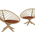 Leaf Shaped Wooden Leisure Chairs With Red Cushion And Crossed Legs