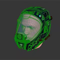 Futuristic Blue Helmet With Transparent Visor And Red Mechanical Accents