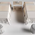 Two Single Beds Cozy Bedroom Arrangement with Small Table Between Tabletop Items and Stools Beside 3d model