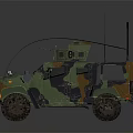 Military Armored Vehicle with Camouflage Paint Antennas Open Top Cockpit and Detailed Exterior Design