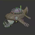 Metallic Vintage Submarine Model With Dome Window Shiny Surface And Propeller