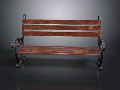 Wooden Slatted Bench With Metal Armrests And Sturdy Metal Legs Design 3d model