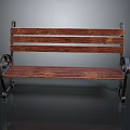 Wooden Slatted Bench With Metal Armrests And Sturdy Metal Legs Design