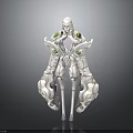 Futuristic Cybernetic Character And Biomechanical Creature With Skeletal Structure And Glowing Green Parts