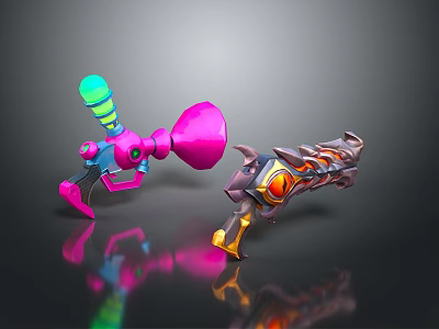 Detailed Colorful Vibrant And Flame Themed 3D Modeled Futuristic Weapons 3d model