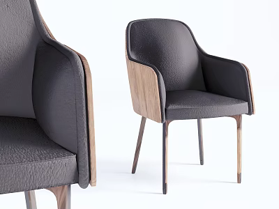 Modern Accent Chair with Black Upholstered Seat Wooden Armrests and Tapered Legs in Contemporary Design 3d model