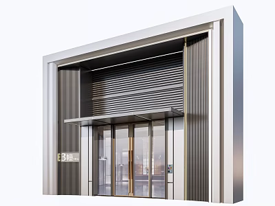 Modern Building Entrance Door With Glass Panels And Metal Frame Louver Design 3d model