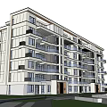 Modern Multistory Apartment Building Exterior Design With Balconies Lawn And Pathway