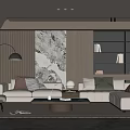 Modern Living Room Interior With Beige L Shaped Sofa Glass Coffee Table And Wall Art