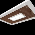 Modern Ceiling Design With Wooden Slats Recessed Lights And White Panel