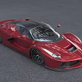 Luxury Red Sports Car Front View With Headlights On And Modern Building
