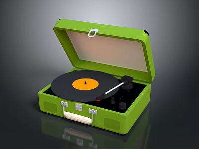 Green Suitcase Style Record Player With Vintage Design And Portable Case 3d model