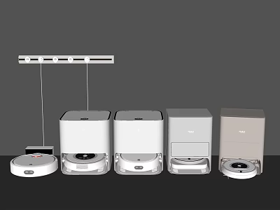 Various Robot Vacuum Cleaner Models With Charging Docks For Home Use 3d model