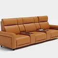 Modern Brown Leather Three Seater Sofa With Built In Cup Holders And Comfortable Design