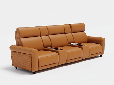 Modern Brown Leather Three Seater Sofa With Built In Cup Holders And Comfortable Design 3d model