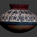 Decorative Vase With Red Rim White Body Human Figures Birds And Red Dots