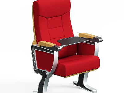 Red Upholstered Public Chair with Armrests Small Table and Metal Frame 3d model
