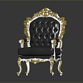 Luxury Black Leather Chair With Gold Ornate Accents And Button Tufted Back Design