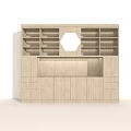Modern Minimalist Wooden Display Cabinet With Multiple Compartments And Light Wood Tone