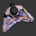 Woman Practicing Yoga In Lotus Pose Wearing Blue White Pattern Yoga Outfit