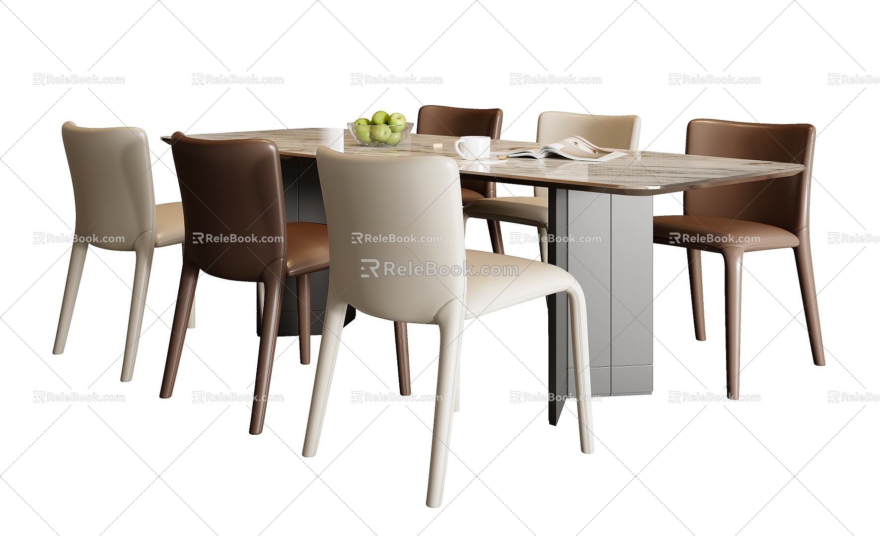 Modern Simple Dining Table and Chair Combination Leather Dining Chair Dining Table Decoration Six-person Dining Table and Chair Rock Plate Dining Table model