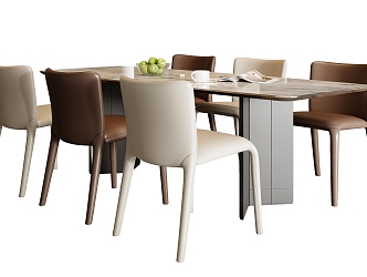 Modern Simple Dining Table and Chair Combination Leather Dining Chair Dining Table Decoration Six-person Dining Table and Chair Rock Plate Dining Table 3d model