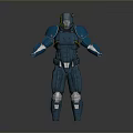 Futuristic Blue Armored Character with Helmet and Mechanical Armor Design