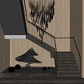 Elegant Modern Stairs Interior Design With Marble Steps Metal Railing And Chandelier
