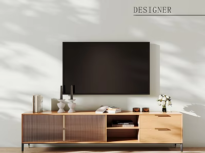 Modern Natural Wood TV Stand With Elegant Storage Spaces For Cozy Living Room Interior Decor 3d model
