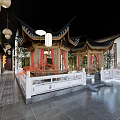 Traditional Chinese Style Restaurant With Wooden Decor Hanging Lanterns Long Tables And Benches