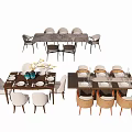 Stylish Dining Tables With Various Chair Designs And Tableware Arrangements 3d model
