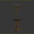 Vintage Metal Candelabra With Multiple Candle Arms Decorative Design And Matching Small Table