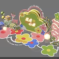 Creative Floral Decor With Colorful Flower Shapes Deer Figure And Gift Boxes