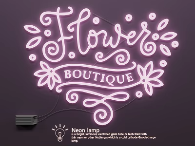 Vibrant Neon Lamps for Flower Boutique with Curly Floral Patterns and Warm Glow 3d model