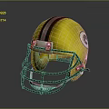 Yellow Football Helmet With Green Stripes Logo And Green Facemask Protective Gear