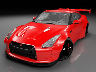Red Sports Car With Sleek Exterior Design Shiny Body Rear Spoiler And Black Wheels 3d model