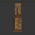 Classical Style Wooden Sculpture With Multi Layered Structure Red Panels And Gold Accents