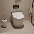 Modern Bathroom Interior Featuring Smart Toilet Trash Bin And Toilet Paper Holder