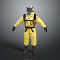 Hazmat Suit Wearer In Yellow With Helmet And Mask As Human Biological Figure